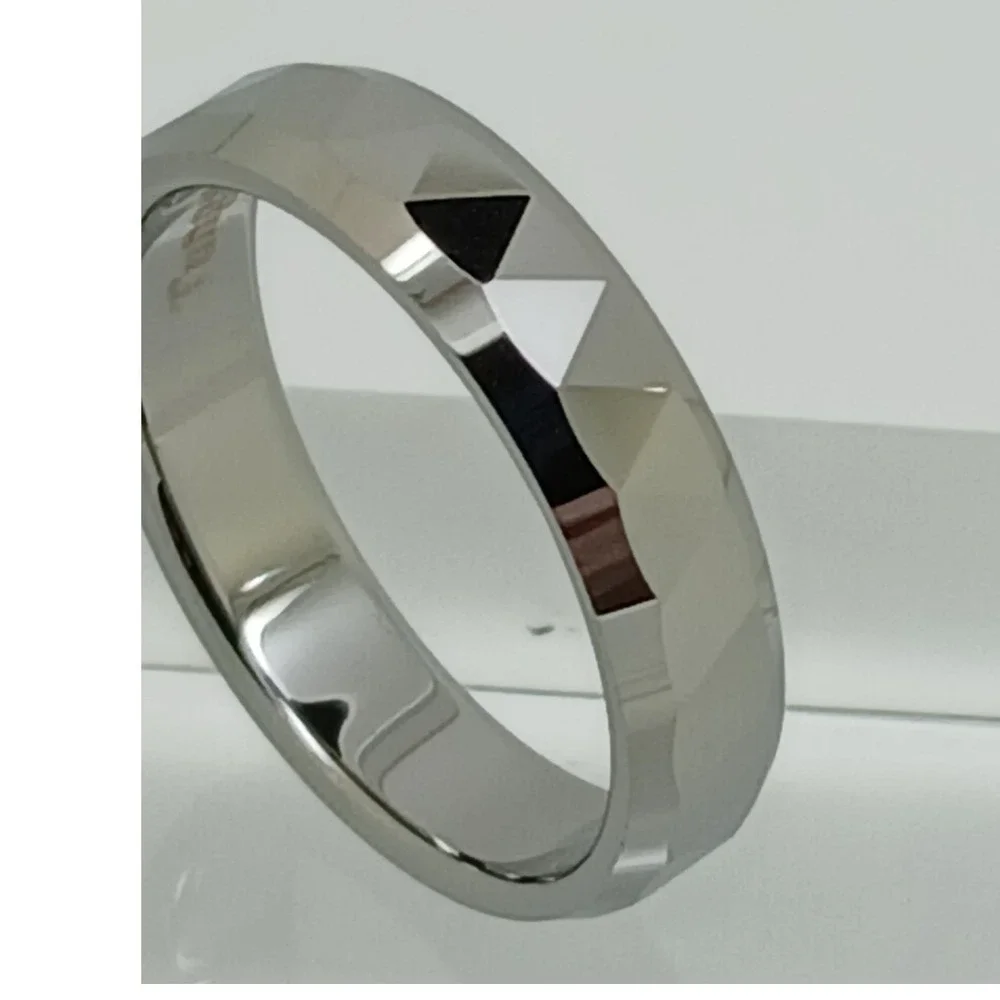 Vintage‎ 90s New Mens Tungsten Carbide 6mm Faceted Geometric Band Ring Size 12.5